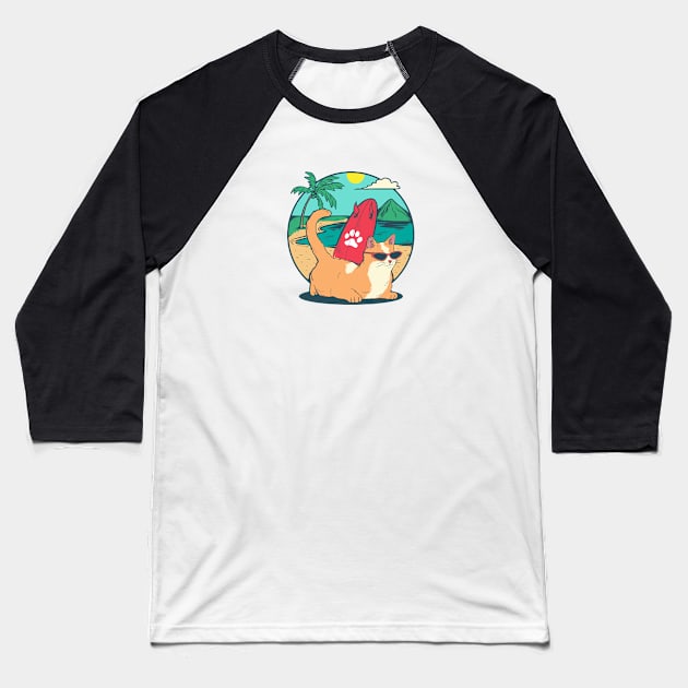 The Cat on the Beach Baseball T-Shirt by TambuStore